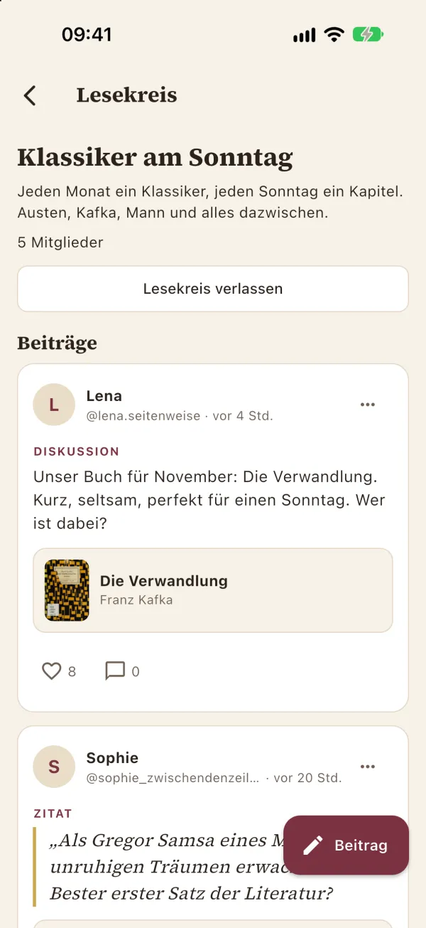 Lesekreis mit Beiträgen der Mitglieder
